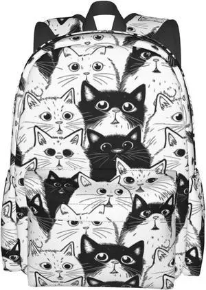Black and white Cat Backpack Laptop Backpacks Multipurpose Daypack For Men Women Travel Hiking