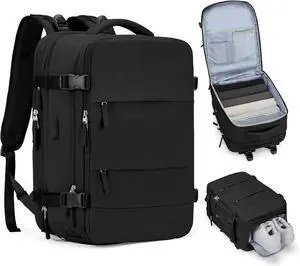 Casual Backpack Traveling Backpack A-black Expandable Modern