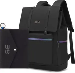 17.3 Anti-Theft Laptop Backpack Water-Resistant Travel Bag with Tablet Compartment Includes Bonus iPad Organizer Pouch (Black)