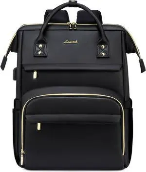 Leather Laptop Backpack for Women 18 inch Travel Backpack Purse Nurse Teacher Backpack Computer Laptop Bag Professional College Business Work Bags Carry On Backpack with USB Port Black