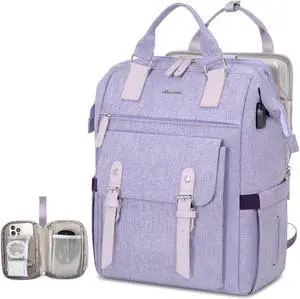 Laptop Backpack Travel Bag with 17.3 inch Laptop Compartment Water Resistant Teacher Nurse Doctor Work Bag Anti-theft Daypack Purple
