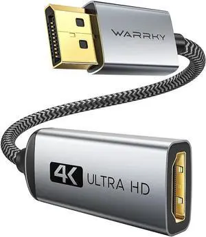 4K DisplayPort to HDMI Adapter Uni-Directional [Metal Case Gold-Plated Pins] Display Port Source to HDMI Monitor Converter 1080P@120Hz Compatible for HP AMD NVIDIA. Male to Female