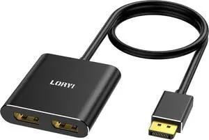 Displayport to Dual DisplayPort Splitter Adapter 4K60Hz MST Displayport hub 1 in 2 Out Display Port for Dual Monitors DP1.4 Display Port Splitter for Desktop Laptop Extend Display