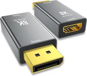 1-Pack DisplayPort 1.4 to HDMI 2.1 Adapter (8K@60Hz 4K@144Hz) Uni-Directional DP (Source) to HDMI (Display) Converter Compatible with PC Desktop AMD NVIDIA and Gaming Monitors