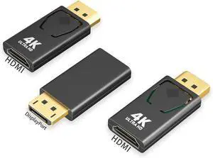 DisplayPort to HDMI Adapter 4K 30Hz 3-Pack Uni-Directional DP to HDMI Converter (Male to Female) Compatible with Laptop/PC/Monitor/TV Stable Signal for Home Office Gaming & Streaming.