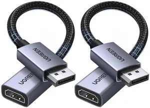 2 Pack 4K DisplayPort to HDMI Adapter Unidirectional DP 1.2 PC to HDMI 1.4 Converter Braided Cable Male to Female for Desktop Projector Monitor Compatible with AMD NVIDIA Passive 0.66FT