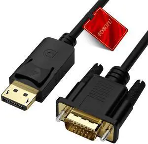 DisplayPort to VGA Cable 6FT, Display Port DP to VGA Adapter Cord for Laptop/Desktop to Monitor/Projector, 1080P Male to Male (Not Bidirectional, Not Compatible with HDMI or USB)
