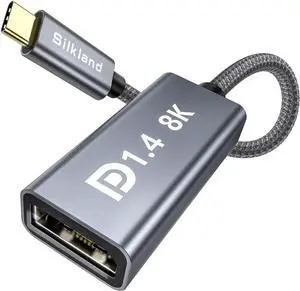 USB C to DisplayPort 1.4 Adapter [8K@60Hz 4K@240Hz HDR] Thunderbolt 4/3 to DisplayPort 32.4Gbps USB4/Type C Compatible for MacBook Pro iPhone 16/15 Pro XPS iPad Pro Surface Reverb G2