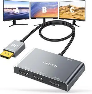DisplayPort Splitter for 3 Monitors Extended Display | 4K 60Hz Display Port 1 in 3 Out DP to Three DP MST Hub Adapter for PC NVIDIA AMD