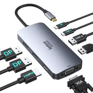 USB C Docking Station Dual Displayport Monitor USB C Hub Displayport with 2 DP HDMI VGA PD Charging USB A&C 2.0 Ports Multi Monitors Adapter for /HP/ etc