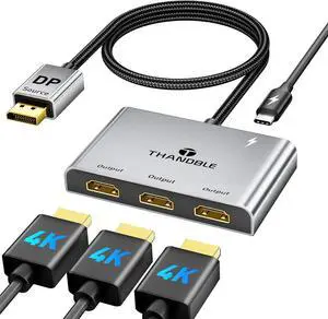 DisplayPort to HDMI Splitter for Multi Monitor Adapter, HDMI Splitter Extended Display 1 in 3 Out MST Hub (4K@60Hz) for Extended or Cloned Display Mode, DP to 3X HDMI Port with PC, NVIDIA, AMD
