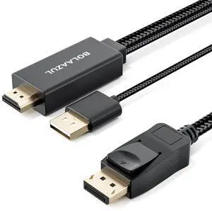 HDMI to DisplayPort Adapter Cable Unidirectional 4K HDMI Source (Input) to Display Port (Output) Monitor Video Cable HDMIDP Cord Braided Male/Male USB Powered