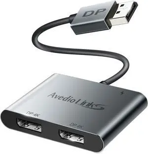 Displayport to Dual Displayport Splitter Adapter 4K@60Hz DP 1.4 Splitter Adapter 1 in 2 Out SST/MST Extended Display Compatible with PC Laptop Graphics PCGery