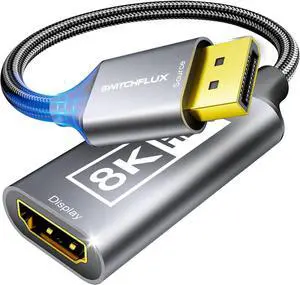 8K DisplayPort 1.4 to HDMI 2.1 Adapter [4K@120Hz 2K@165Hz] Uni-Directional DP Source to HDMI Display Converter Display Port for AMD/NVIDIA Cards PC (Not Compatible with PS5)