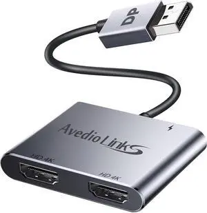 DisplayPort to Dual HDMI Adapter 4K 60Hz DP Source to HDMI Splitter Multi-Monitor Extended Mode Display Adapter for Windows MST Dual Monitors Compatible with Computer Laptop Graphic Card PC (Grey)