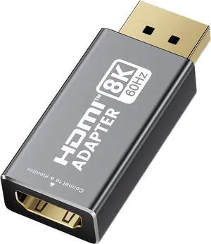 DisplayPort to HDMI Adapter 8K@60Hz Uni-Directional DP to HDMI Adapter Gold Plated Display Port 1.4 to HDMI 2.1 Compatible with Monitors HDTV AMD NVIDIA GPU Projector Desktop and More
