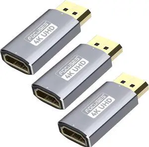 Focuses Displayport to HDMI Adapter 4K Uni-Directional DP Souce to HD Monitor Converter Display Port to HDMI Adapter Compatible for HP  &More 3 Pack