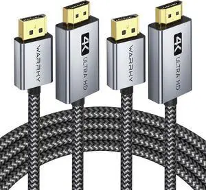 4K DisplayPort to HDMI Cable Adapter 6FT 2 Pack [Aluminum Shell Nylon Braided] High Speed (1440P 60Hz 1080P 120Hz) Uni-Directional DP to HDMI Cord Compatible for  HP Insignia