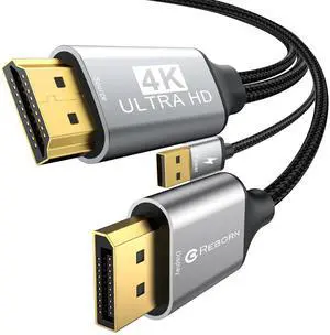 Active HDMI to DisplayPort Cable (4K 60Hz 1080p@120Hz) 6FT Uni-Directional HDMI Source to DP Monitor Adapter Display Port Cord Compatible with PC Laptop AMD NVIDIA PS5 Xbox