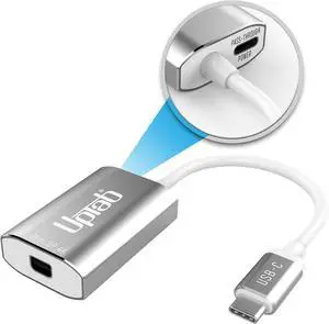 USB C to Mini DisplayPort Adapter UPTab 4K@60Hz USB-C Thunderbolt 3 to MDP Adapter with Power Port for New M4 MacBook Pro/Air iPad Pro Mac Mini M4 iMac and More (Silver)
