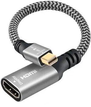 4K@60Hz Mini DisplayPort to HDMI Adapter Mini DP (Thunderbolt) Male (Source) to HDMI Female (Screen) Braided Cord& Aluminum Shell Converter Connector Compatible for MacBook Air/Pro Monitor/Projector