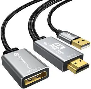 Active HDMI to DisplayPort Adapter | 4K@60Hz Converter Unidirectional HDMI Source to DP Display HDR Compatible with Laptop AMD NVIDIA PS5 Xbox and More