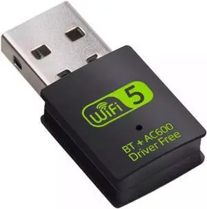 USB WiFi Bluetooth Adapter 600Mbps Dual Band 2.4/5Ghz Wireless Network External Receiver Mini WiFi Dongle for PC/Laptop/Desktop Computer Driver Free Green WI-FI