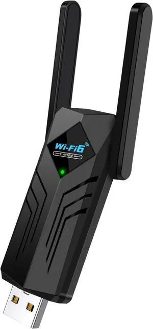 USB WiFi 6 Adapter with Bluetooth Dual 3dBi Antennas 5GHz/2.4GHz Dual Band Wireless Network Adapter for Desktop PC Laptop Windows 11/10/7 Gaming Streaming Stable Connection