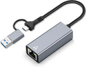 2-in-1 USB C to Ethernet Adapter2.5Gbps with USB A 3.0 Port  Gigabit RJ45 Converter Plug & Play 1Gbps Wired Internet + 5Gbps Data Transfer Compatible with MacBook iPad Pro Windows