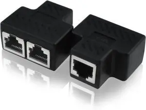 2 Pcs RJ45 Splitter Adapter Ethernet Splitter 1 to 2 LAN Splitter Adapter for Cat5 Cat5e Cat6 Cat7 Cable (2 Devices Simultaneously Networking)