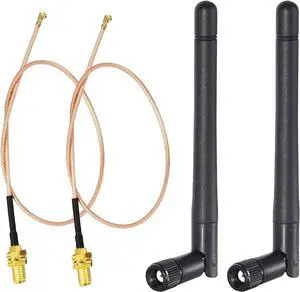 Bingfu Dual Band WiFi Antenna 2.4GHz 5GHz 5.8GHz 3dBi MIMO RP-SMA Male (2-Pack) + 2 x 12 inch Cable for WiFi Router Wireless Mini PCI Express PCIE Network Card Adapter