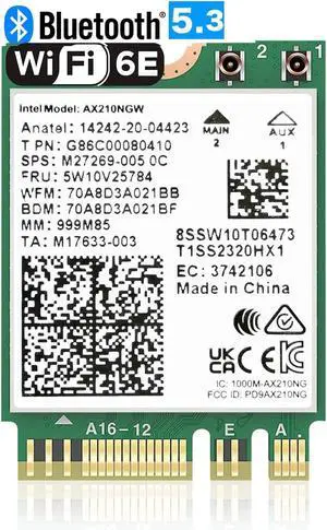 WiFi 6E AX210 NGW Wireless Card M.2 2230/NGFF WiFi 6E Laptop Module with Bluetooth 5.3 5400Mbps Tri-Band AX210 WiFi Chip Adapter MU-MIMO Ultra-Low Latency Supports Windows 11/10 (64bit)