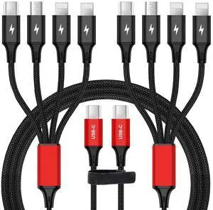 4 in 1 USB C Multi Charging Cable Nylon Braided Charger Cord with IP/Type C/Micro USB Compatible with Cell Phones/Tablets/Galaxy/Google Pixel//LG/Camera 4FT-2Pack