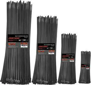 Zip Ties Assorted Size 8+12+14+18 Inch Double Sided Toothed 100 LBS Tensile Strength Heavy Duty Cable Wire Ties With Self-Locking Adjustable More Durable Nylon Tie Wraps for Indoor Outdoor400 Pack