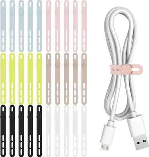 30Pcs Silicone Cable Ties - Reusable & Washable with Adjustable Locking Buckle Design High Elasticity Cable Straps for Home Office School Travel Essential Cord Organizer (6 Colors)
