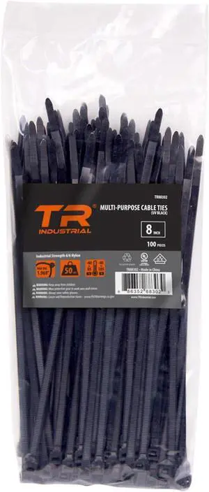 Multi-Purpose UV Resistant Black Cable Ties 8 inches 100 Pack