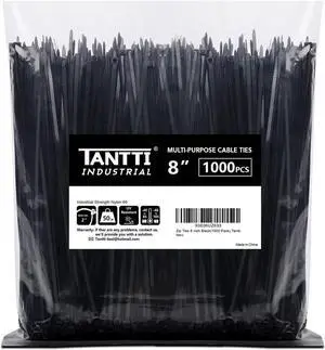 Zip Ties 8 inch Black Zip Ties 1000 Pack Wire Ties with 50lb Tensile Strength UV Resistant Cable Ties Self-locking Plastic Ties for Indoor and Outdoor Use by Tantti.