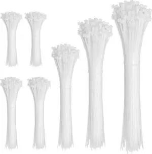 Cable Zip Ties 600 Piece Self-Locking Nylon CableTies Assorted Sizes 4+6+8+10+12-Inch Multi-Purpose Wire Management Plastic Ties Perfect for Home Garden Office Travel and Workshop.White