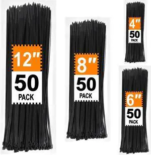Zip Ties Assorted Sizes 4+6+8+12 inch 200 Pack Black Cable Ties UV Resistant Wire Ties for Indoor and Outdoor Use