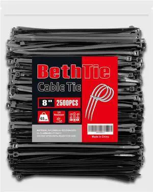 Black 8 Inch Zip Ties (2500 Pack) 65 LBS Tensile Strength Self-Locking Nylon PA66 UV Resistant Cable Ties for Indoor and Outdoor Use