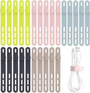 25 Pcs Silicone Cable Ties Cable Ties Reusable High Elasticity Cord Wraps for Electrical Cords Cord Organizer for Earphone Phone Charger(Colorful)