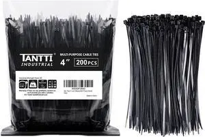 Zip Ties 4 inch (200 Pack) Small Zip Ties with 18 lb Tensile Strength Black by Tantti Supply