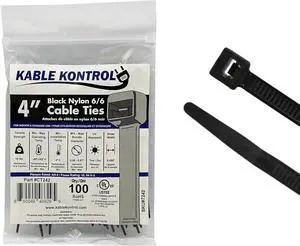 Kable Kontrol Cable Zip Ties 100 Pcs 4 Inch Black 18 Lbs Tensile Strength Self-Locking UV Resistant Plastic Nylon Wire Ties for Indoor or Outdoor Use