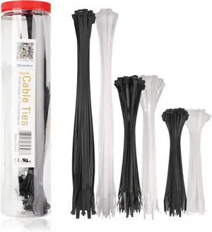 200-Pack Cable Ties for Indoor and Outdoor 6 8 12-Inch Self-Locking Nylon Zip Ties Assorted Sizes Wire Ties Tie Wraps for Multiple Use Self Locking Zipties in Black and White
