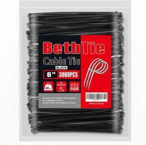3000 PCS Black Zip Ties 6 Inch 40 LBS Tensile Strength Self-Locking Nylon PA66 UV Resistant Cable Ties for Indoor and Outdoor Use