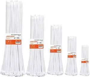 Zip Ties Assorted Size 6+8+12+14+18 Inch Double Sided Toothed 120 LBS Tensile Strength Heavy Duty Cable Wire Ties Self-Locking Adjustable Durable Nylon Tie Wraps for Indoor Outdoor White500 Pack
