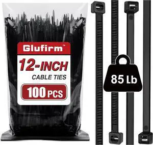 Zip Ties 12 inch (100 Pack) Black Cable Ties 85 lb Delivering 1.7X Tensile Strength in the Same Specs Heavy Duty Wire Ties