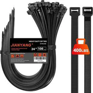 Long Zip Ties Heavy Duty 24 inch400 LBS Tensile Strength With Double Sided Toothed Super Durable Cable Ties Extra Large Wire Ties Adjustable Nylon Tie Wraps for Indoor Outdoor 100 Pack Black