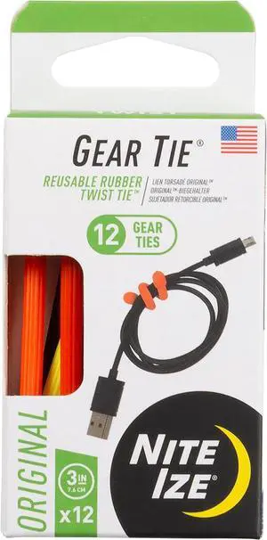 Original Gear Tie - 3-Inch Reusable Rubber Twist Tie - Gear Ties - Electric Cord Organizers - Twist Ties for Cords - Zip Ties - Assorted Colors 3-Inch 12 Pack