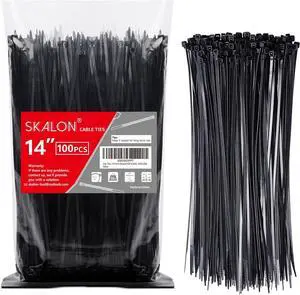 Zip Ties 14 inch (100 Pack) Black 50lb Tensile Strength UV Resistant Cable Ties for indoor and outdoor by